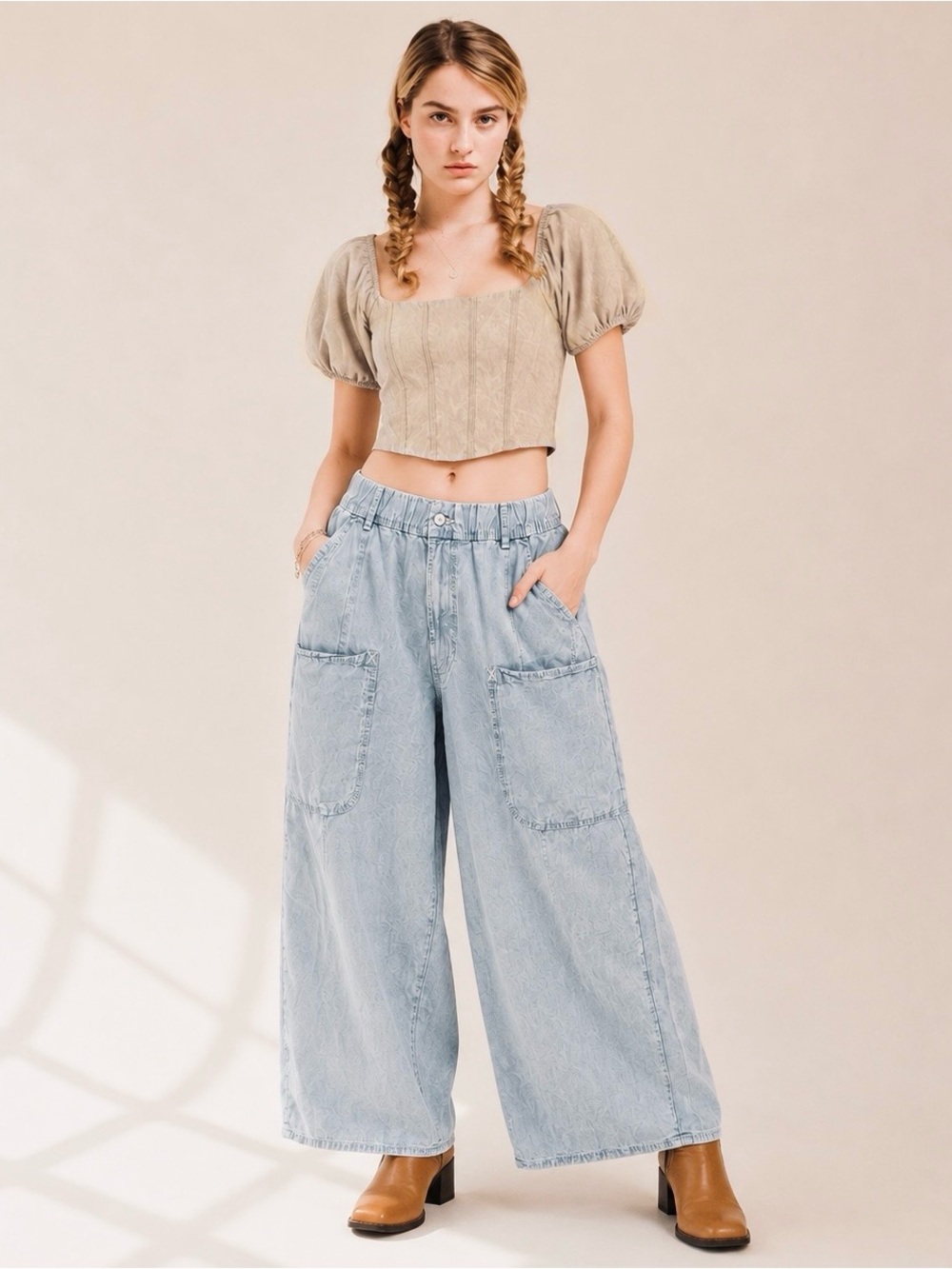 $148 NWT Free People We The Free Shibuya Wide Leg Jeans Pants M 8 Pocket
